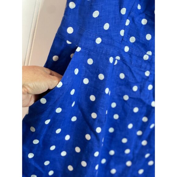 Boden Blue & White Polka Dot Linen Dress With Pockets Size 12R - Picture 5 of 13